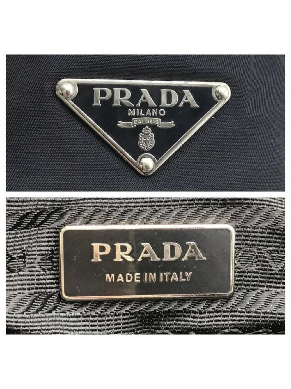 Prada Nylon Tessuto Leather Triangle Logo Shoulder Bag Black